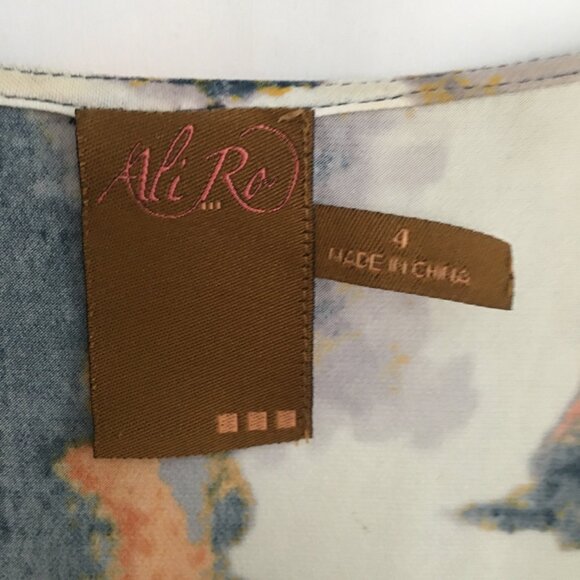 Ali Ro Womens Abstract Print Dress With Flutter Sleeves & Waist Tie Size 4 - Picture 2 of 7